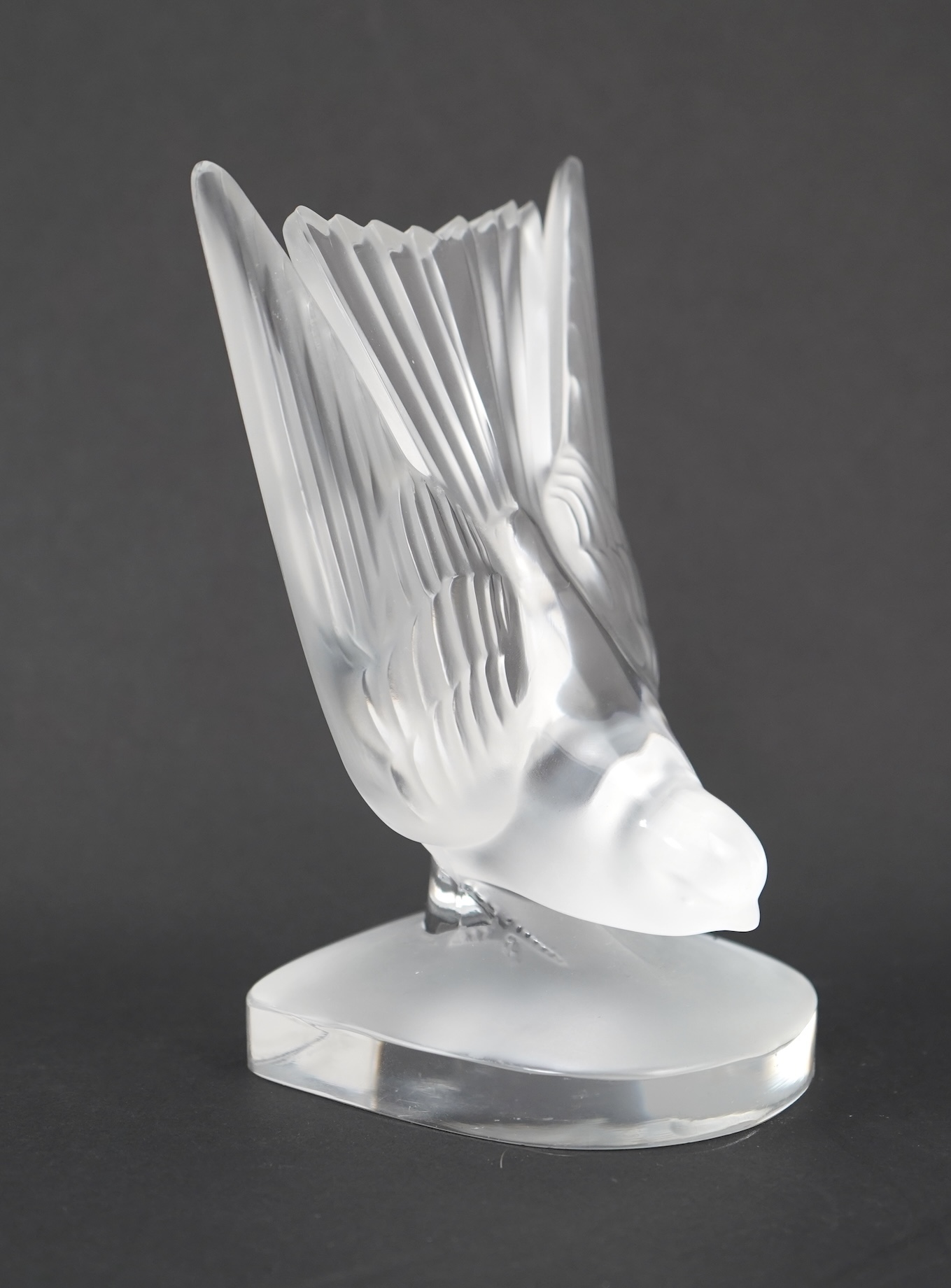 A Lalique frosted glass dove bookend, post-war, 15.5cm